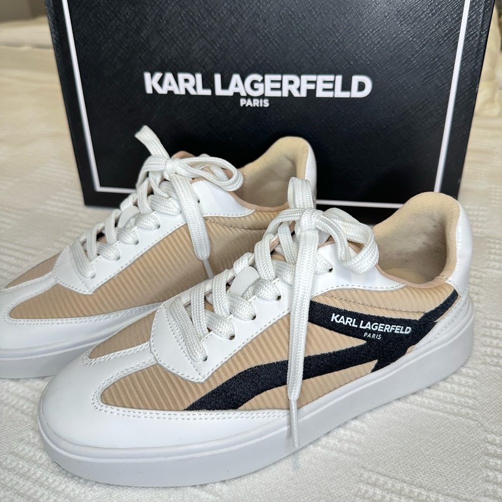 Karl Lagerfeld White and Beige Sneakers